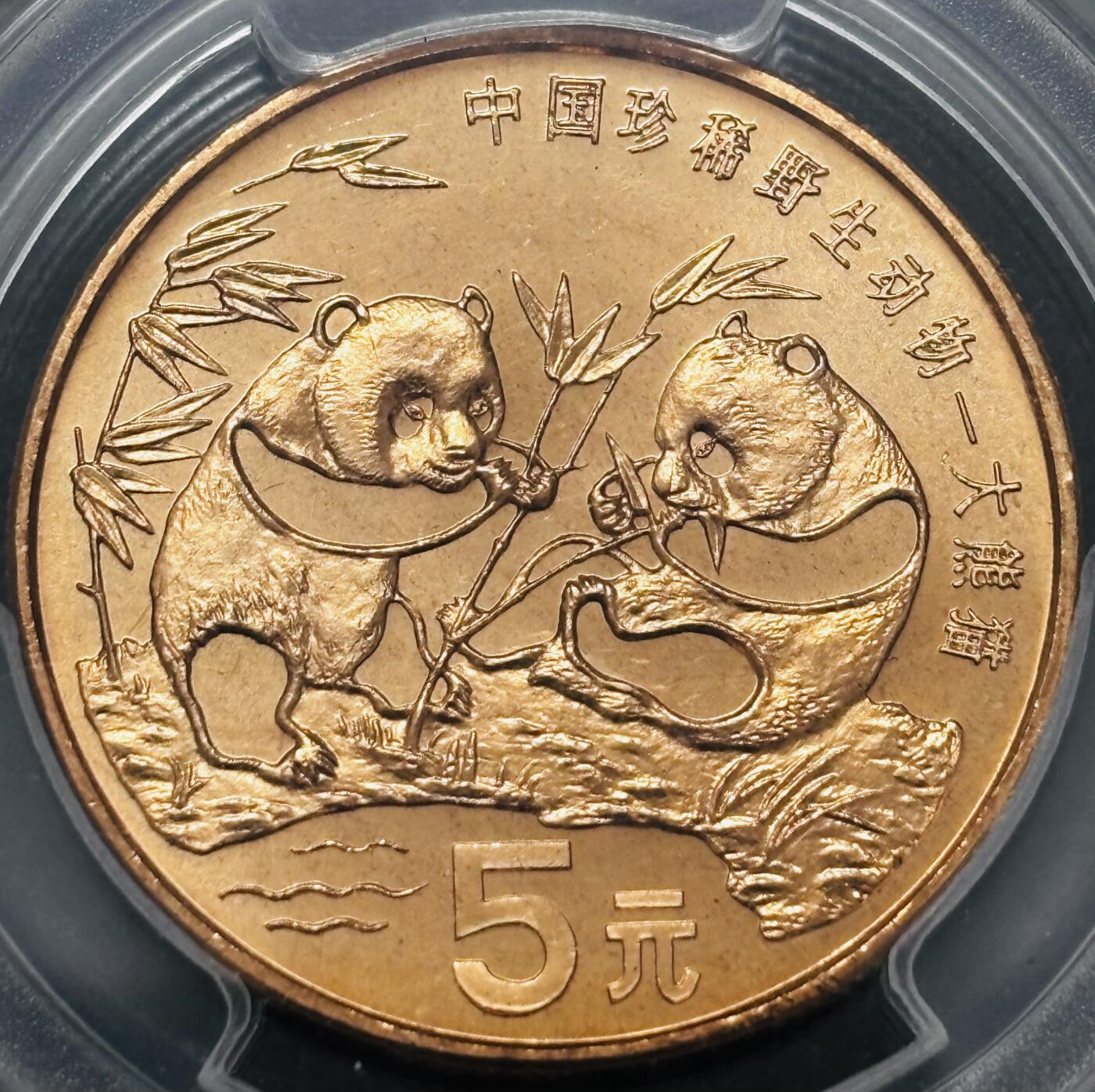 文馨钱币收藏 2026新年第四场（第 290 场）【长期接代拍品】 PCGS 评级 MS67RD1993 年中国珍稀野生动物大熊猫五元铜币，原铜光满状态，不可多得美品