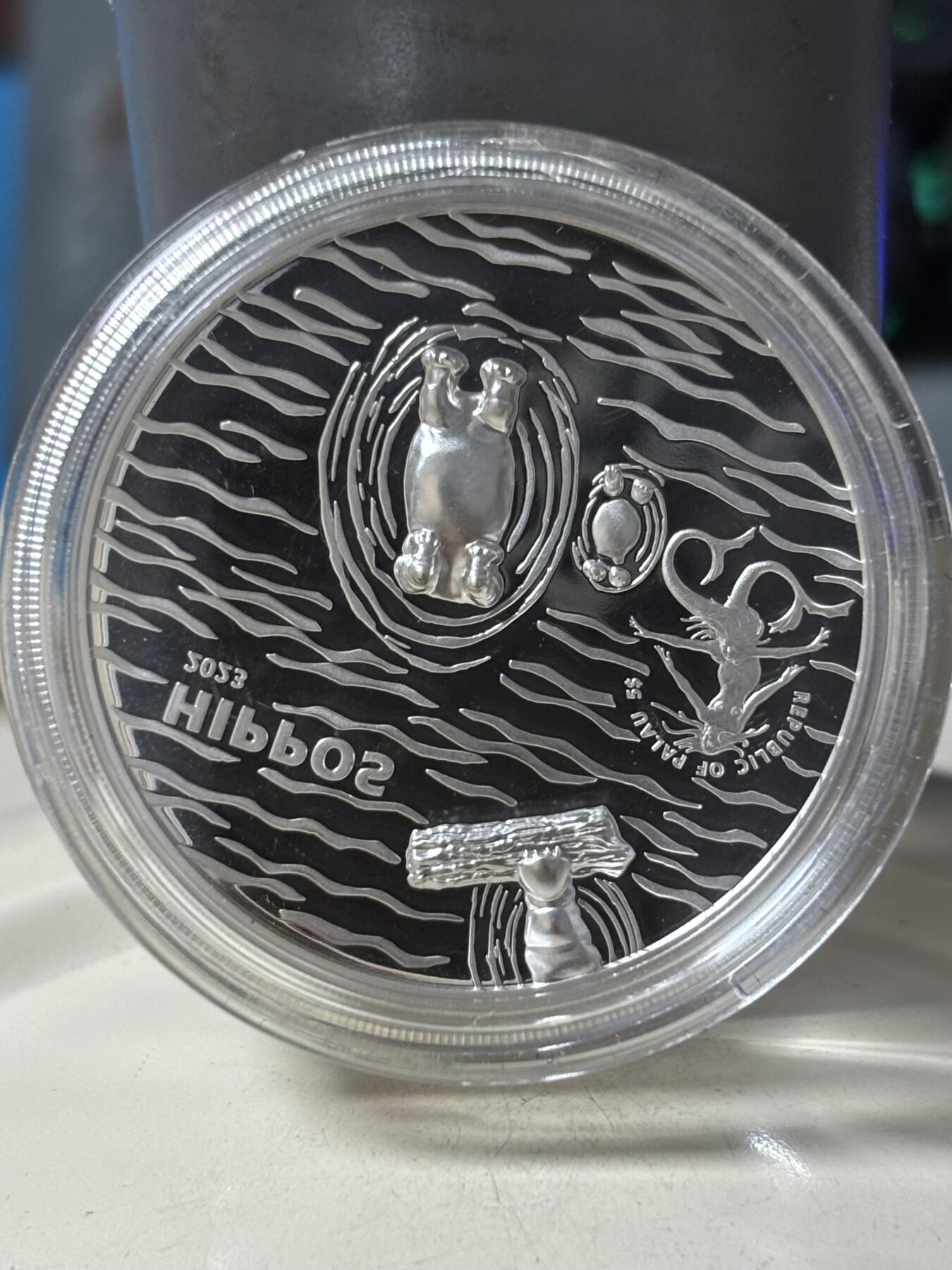 第189期拍卖 帕劳2023年危险动物河马1盎司双面高浮雕纪念彩色银币，999银，发行2023枚