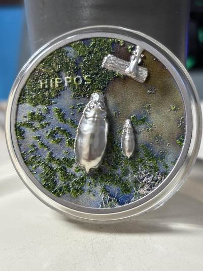 第189期拍卖 - 帕劳2023年危险动物河马1盎司双面高浮雕纪念彩色银币，999银，发行2023枚