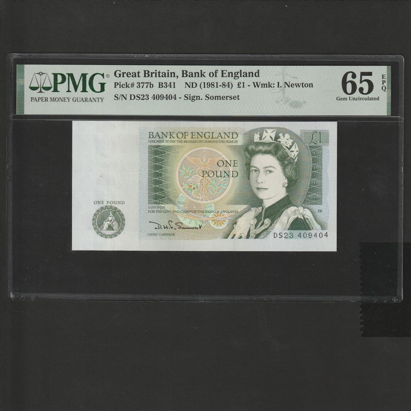 【1.26】世界纸币*第11期 英格兰银行1英镑，PMG 65EPQ