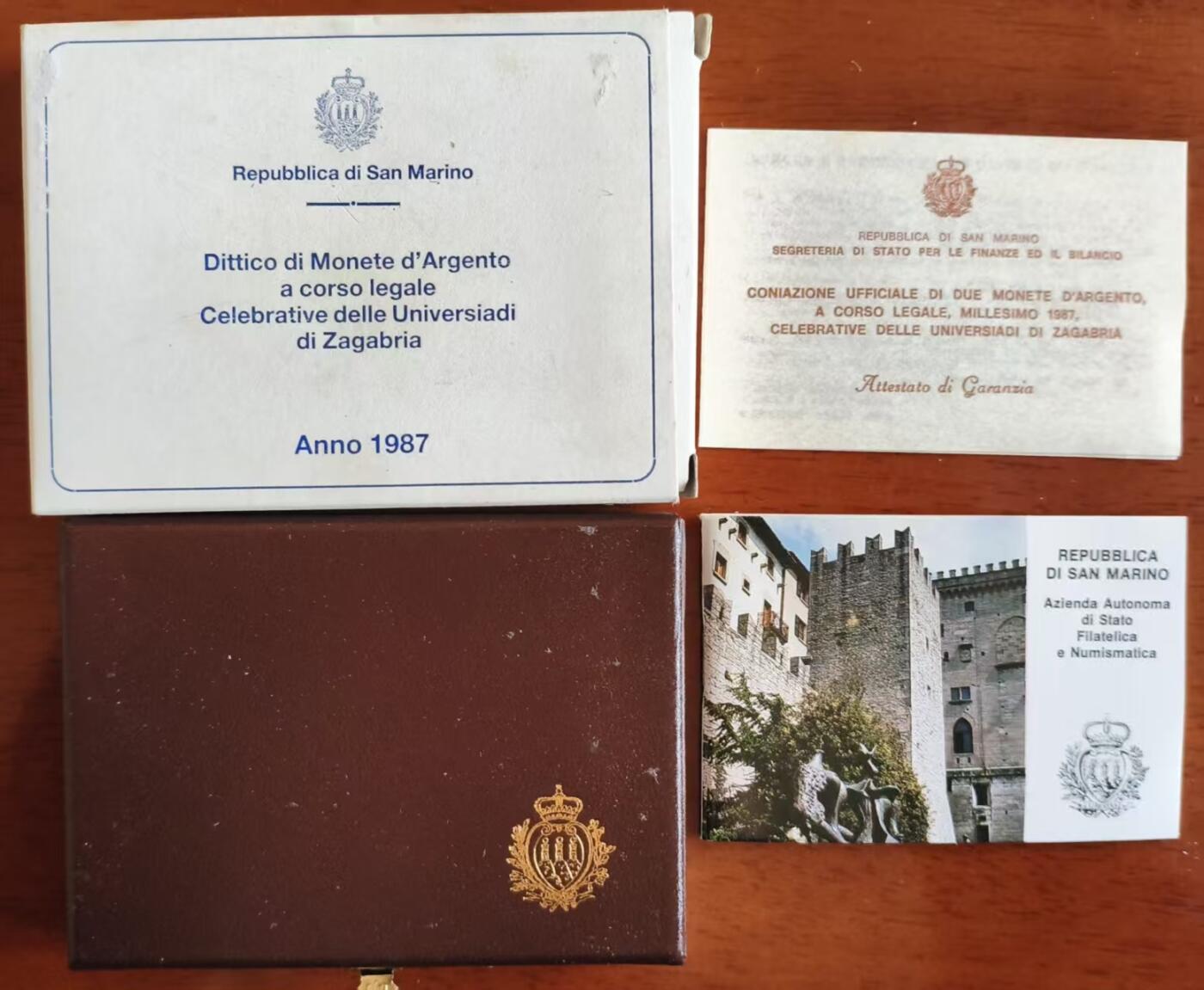 ❤️【币观天下】❤️ 第340期钱币拍卖- 2026.1.23周五晚上6点半场-长期征集拍品 圣马力诺1987年萨格勒布世界大学生运动会纪念套装原盒证 含纯银21.38克