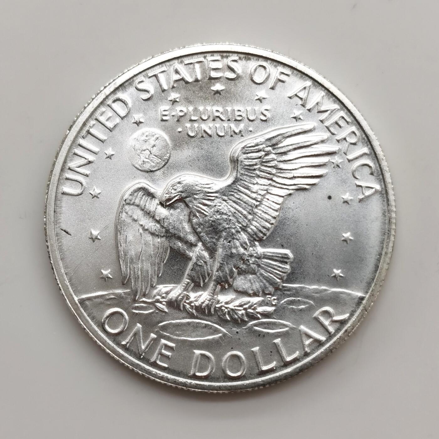 博洋堂世界钱币拍卖第158期（全场包邮） 美国1972年艾森豪威尔月球鹰大银币，UNC转光，银价二百