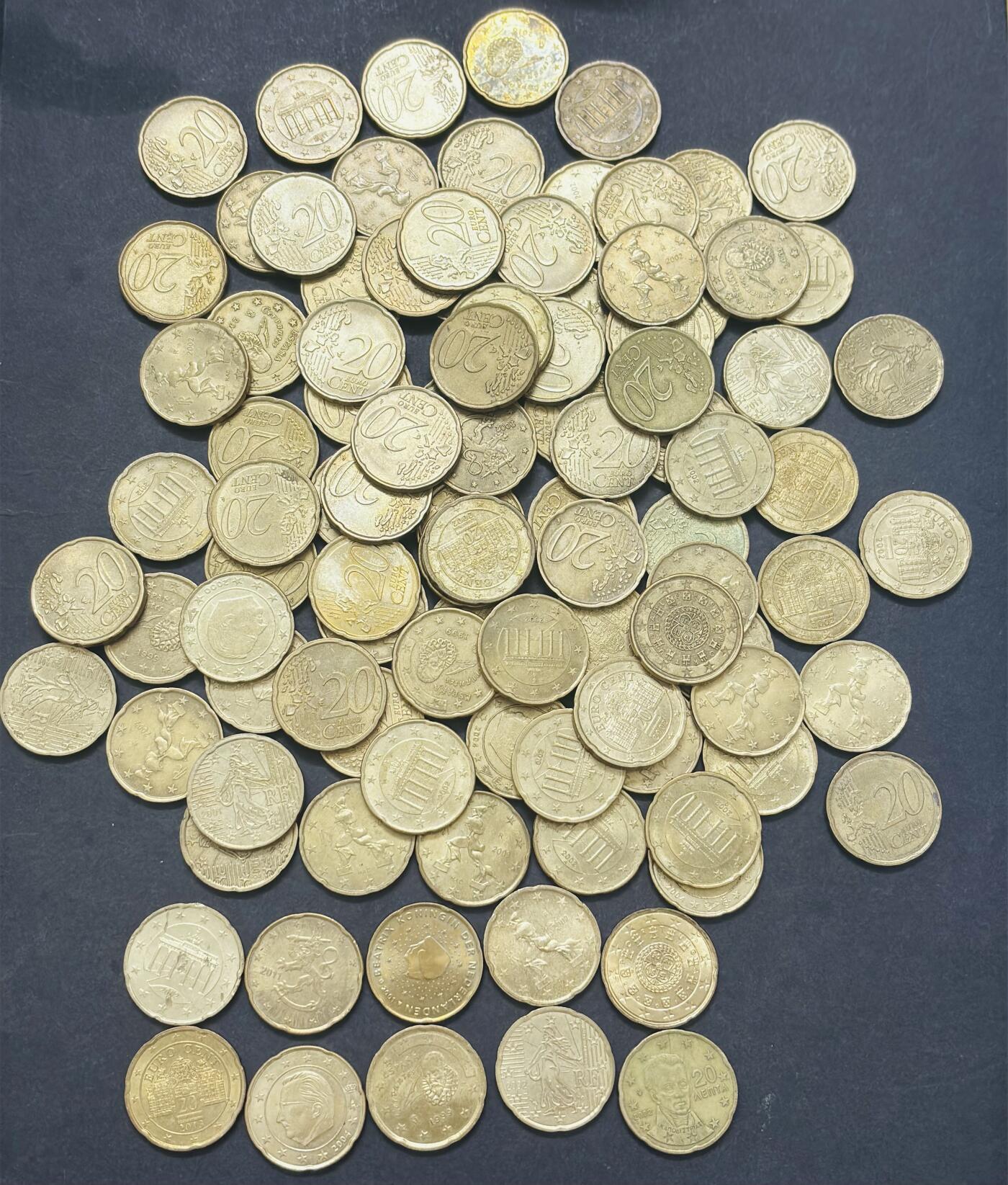 文馨钱币收藏 2026新年第四场（第 290 场）【长期接代拍品】 欧盟各国 20 欧分一组 100 枚，几乎都是带光，原光品，最少有十个国家货币，配套的不要错过了