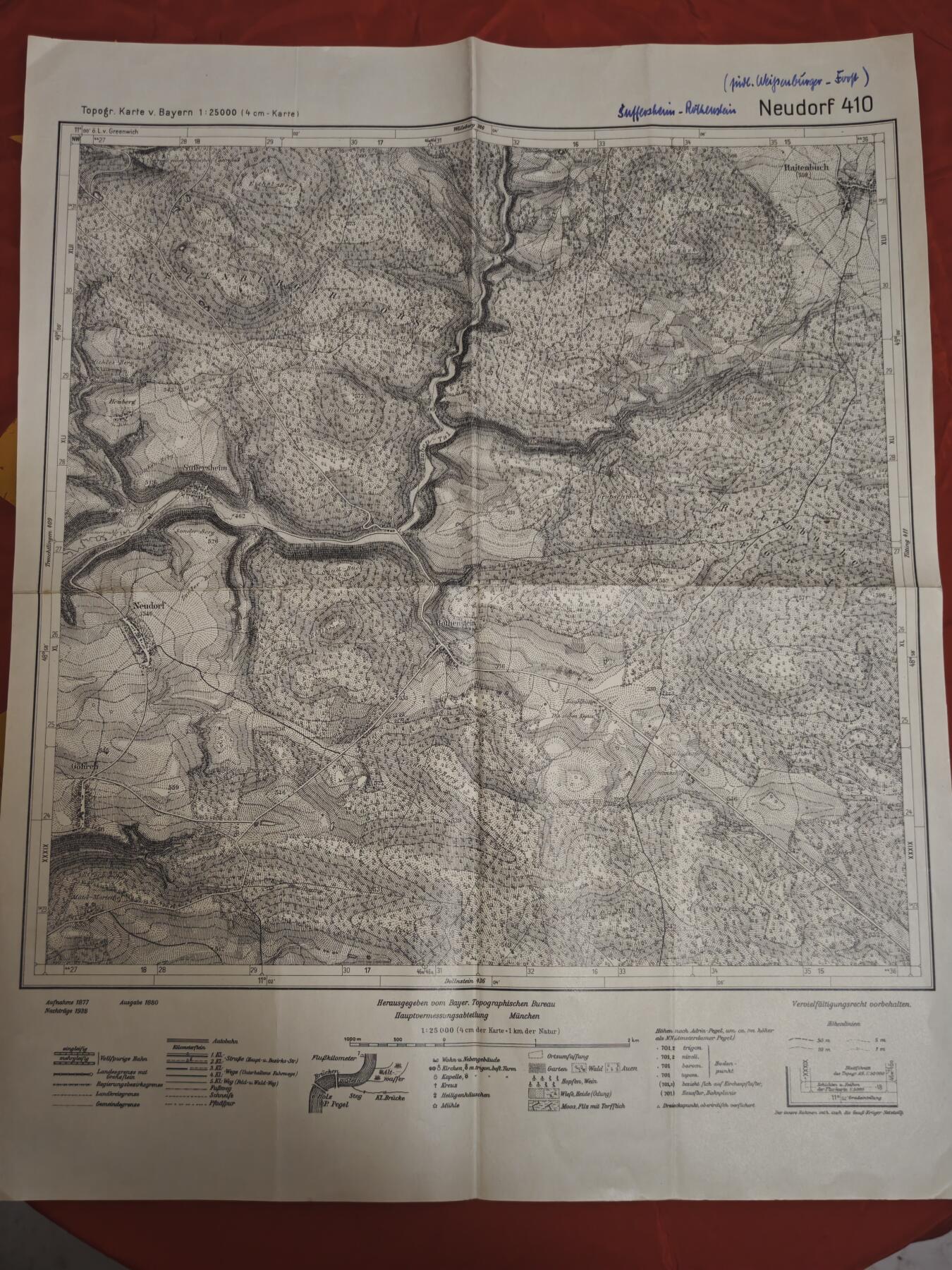 橙子收藏第一期 1938年二战德国巴伐利亚王国1:25000地形图（诺伊多夫410号图幅）