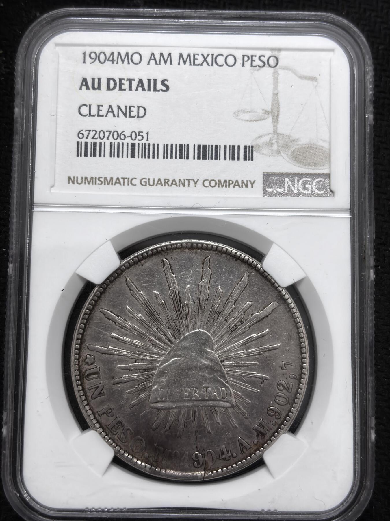 文馨钱币收藏 2026新年第四场（第 290 场）【长期接代拍品】 NGC 评级 AUD1904 年墨西哥鹰洋银元