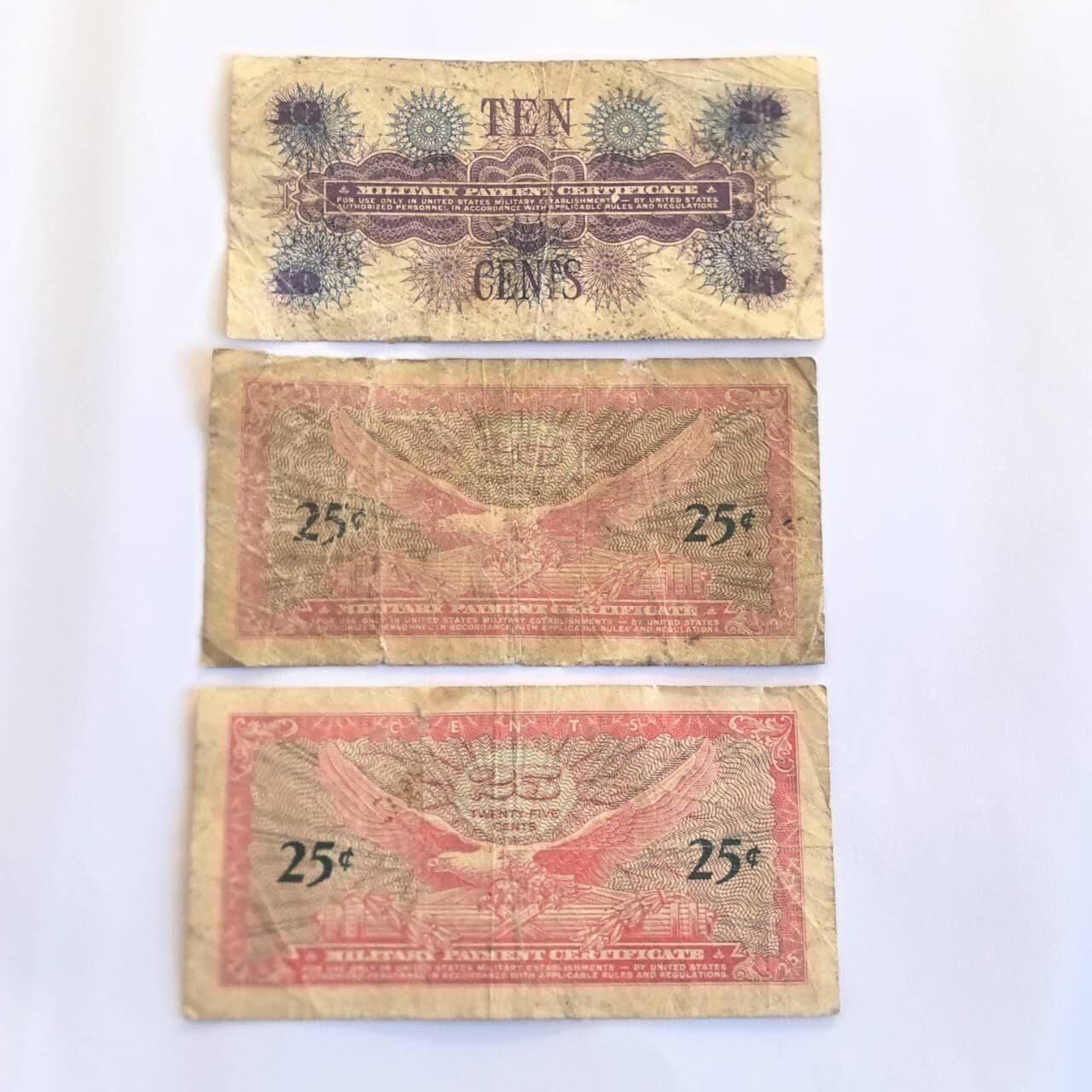 各国外币第109期 美国军票10分25分 3张