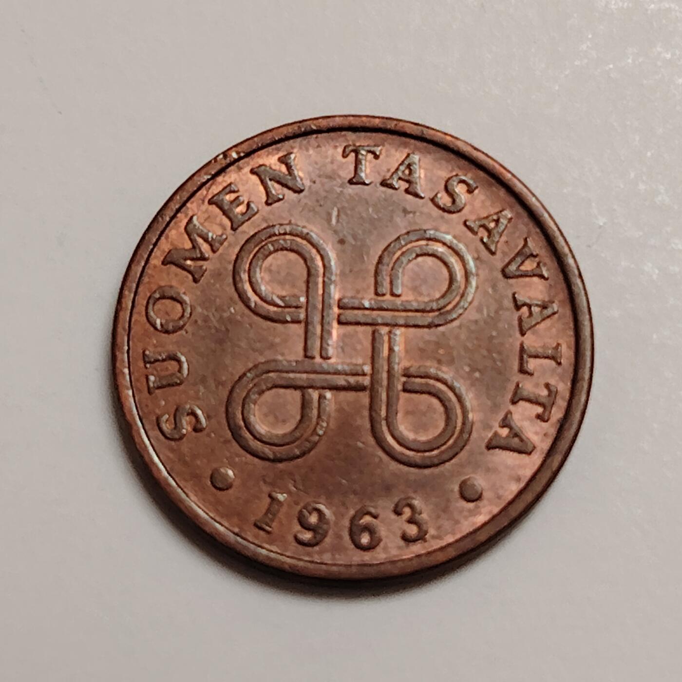 布加迪🐬～世界钱币(上海)🌾第 271 期 /  各国套币和散币 芬兰🇫🇮 1963年 1芬尼