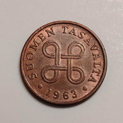 布加迪🐬～世界钱币(上海)🌾第 271 期 /  各国套币和散币 - 芬兰🇫🇮 1963年 1芬尼