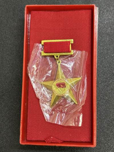 西秦中古拍卖第七十三期 - 越南英雄母亲勋章 母亲金星章 第一版带原盒 1994年9月10日设立，英雄越南母亲是越南国家授予或追授的荣誉称号，表彰那些为民族解放事业、保卫祖国和履行国际义务做出贡献和牺牲的越南妇女。因为她们的丈夫或者孩子都是战争伤残人员和烈士。