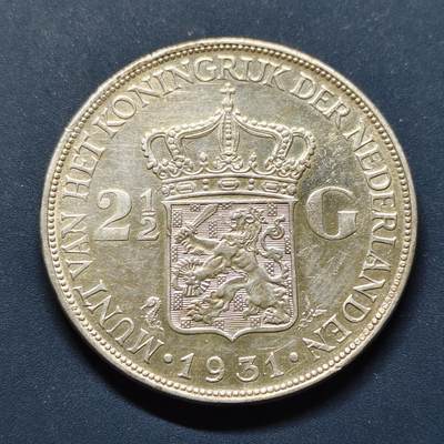 【全场包邮】纯粹捡漏拍497场-持续更新中 - 荷兰1931年威廉明娜女王2.5盾银币【38毫米25克72%】-C