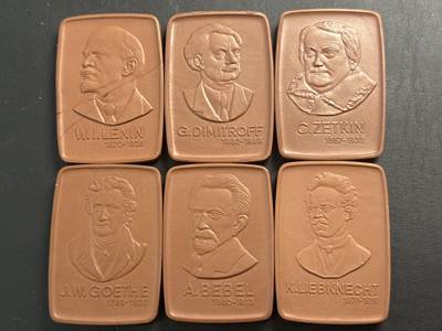 ❤️【币观天下】❤️ 第340期钱币拍卖- 2026.1.23周五晚上6点半场-长期征集拍品 - 德国梅森瓷业著名人物60*42长方形陶章6枚一套，列宁有裂