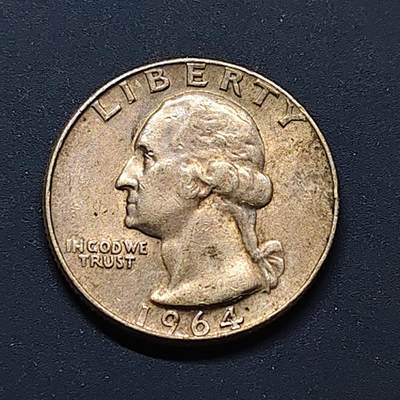 【全场包邮】纯粹捡漏拍496场 - 美国1964年华盛顿25分银币【24.3毫米6.25克90%，估算纯银价约124元（按22元/克银价核算）】