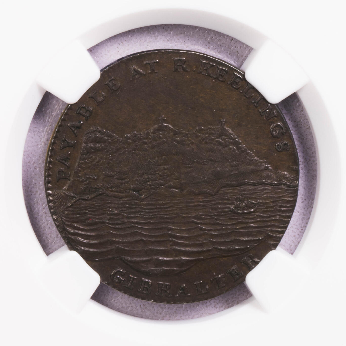 NGC-MS62BN 1802直布罗陀城市景观2夸特铜币 冠军分