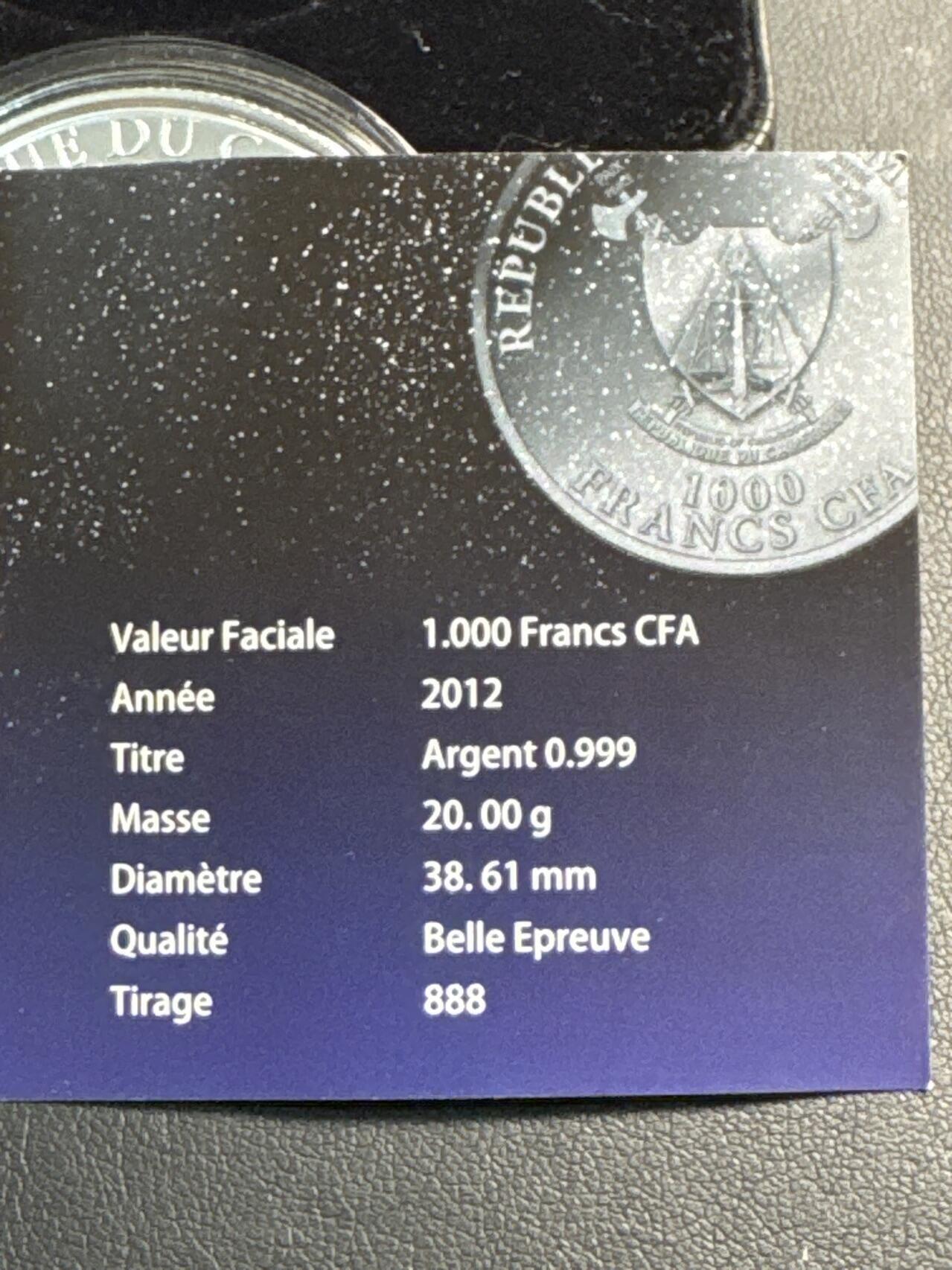 ❤️【币观天下】❤️ 第340期钱币拍卖- 2026.1.23周五晚上6点半场-长期征集拍品 原价630元盒证齐全喀麦隆2012年吉祥物独角兽麒麟镶嵌蛋白宝石精制纪念银币