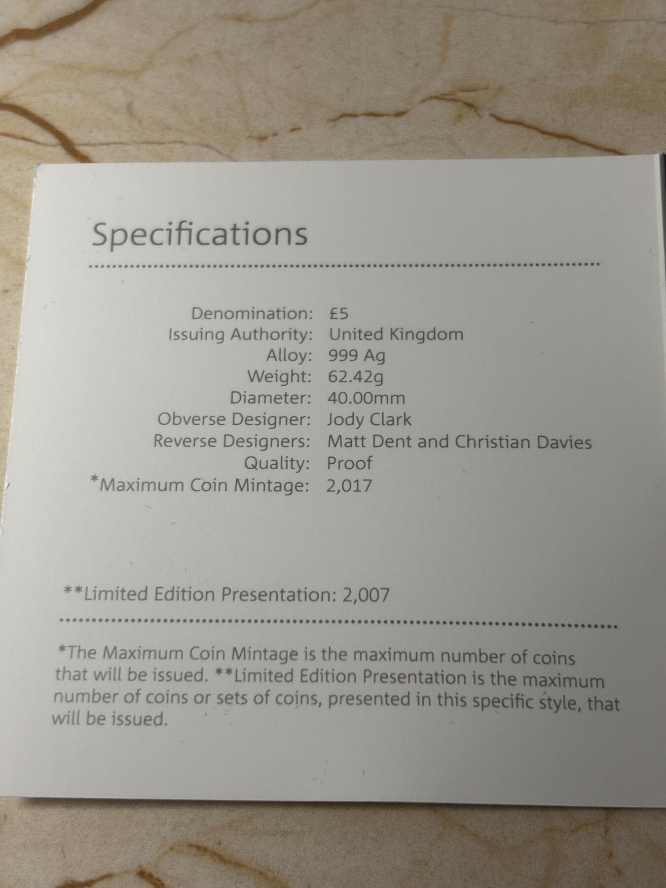 第189期拍卖 英国2020年007系列2永远的詹姆斯邦德2盎司银币，999银，发行2007枚