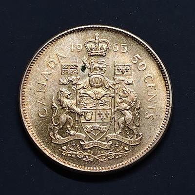 【全场包邮】纯粹捡漏拍497场-持续更新中 - 加拿大1965年女王50分银币【29.7毫米11.66克80%】