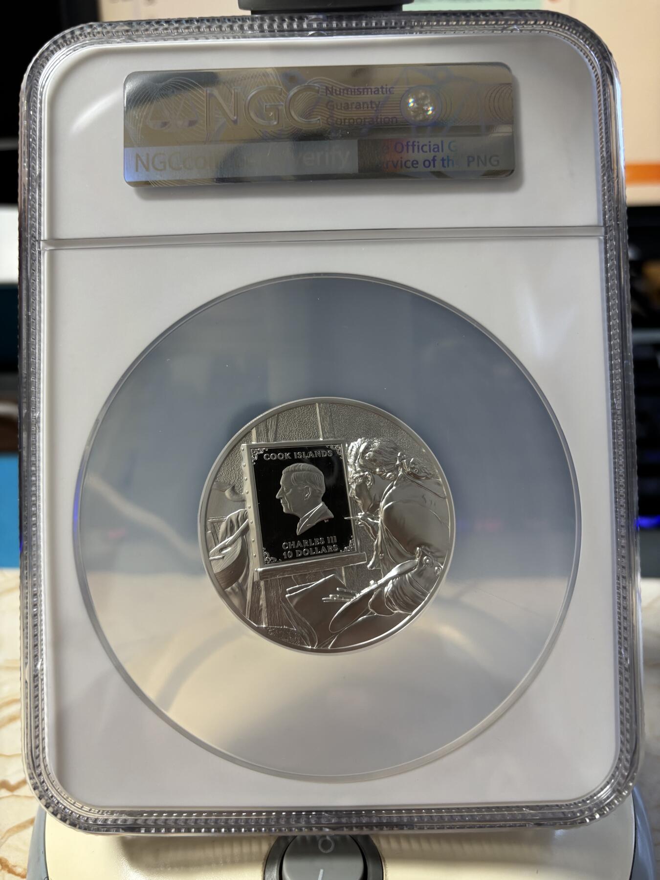 第189期拍卖 库克2024年绘画大师雷诺阿银币NGC-PF70首无盒无证书，9999银，发行999枚