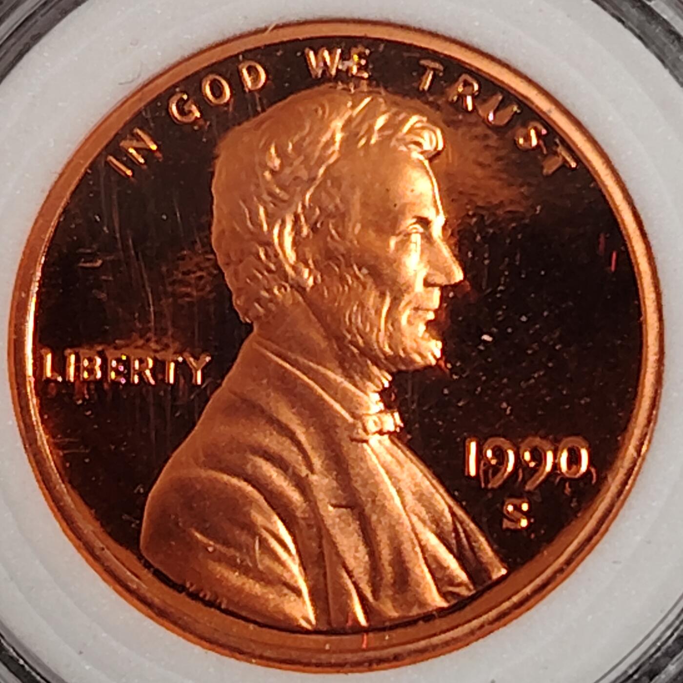 布加迪🐬～世界钱币(上海)🌾第 270 期 /  各国套币和散币 美国🇺🇸 1990年 1分 林肯头像精制币