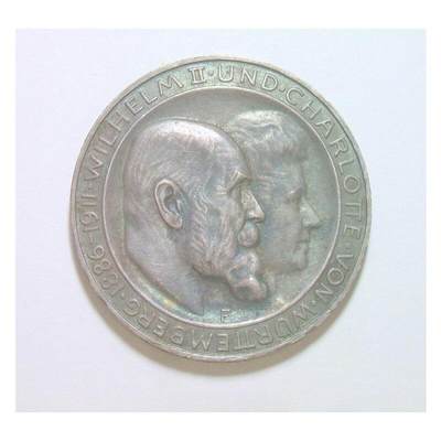 【银】德国符腾堡1911年威廉二世银婚3马克银币 酱五彩爽品 - 【银】德国符腾堡1911年威廉二世银婚3马克银币 酱五彩爽品