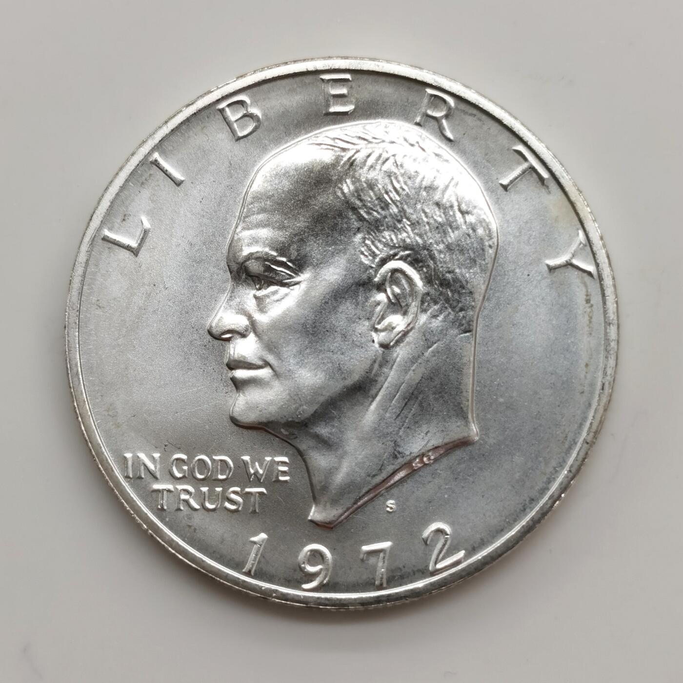 博洋堂世界钱币拍卖第158期（全场包邮） 美国1972年艾森豪威尔月球鹰大银币，UNC转光，银价二百