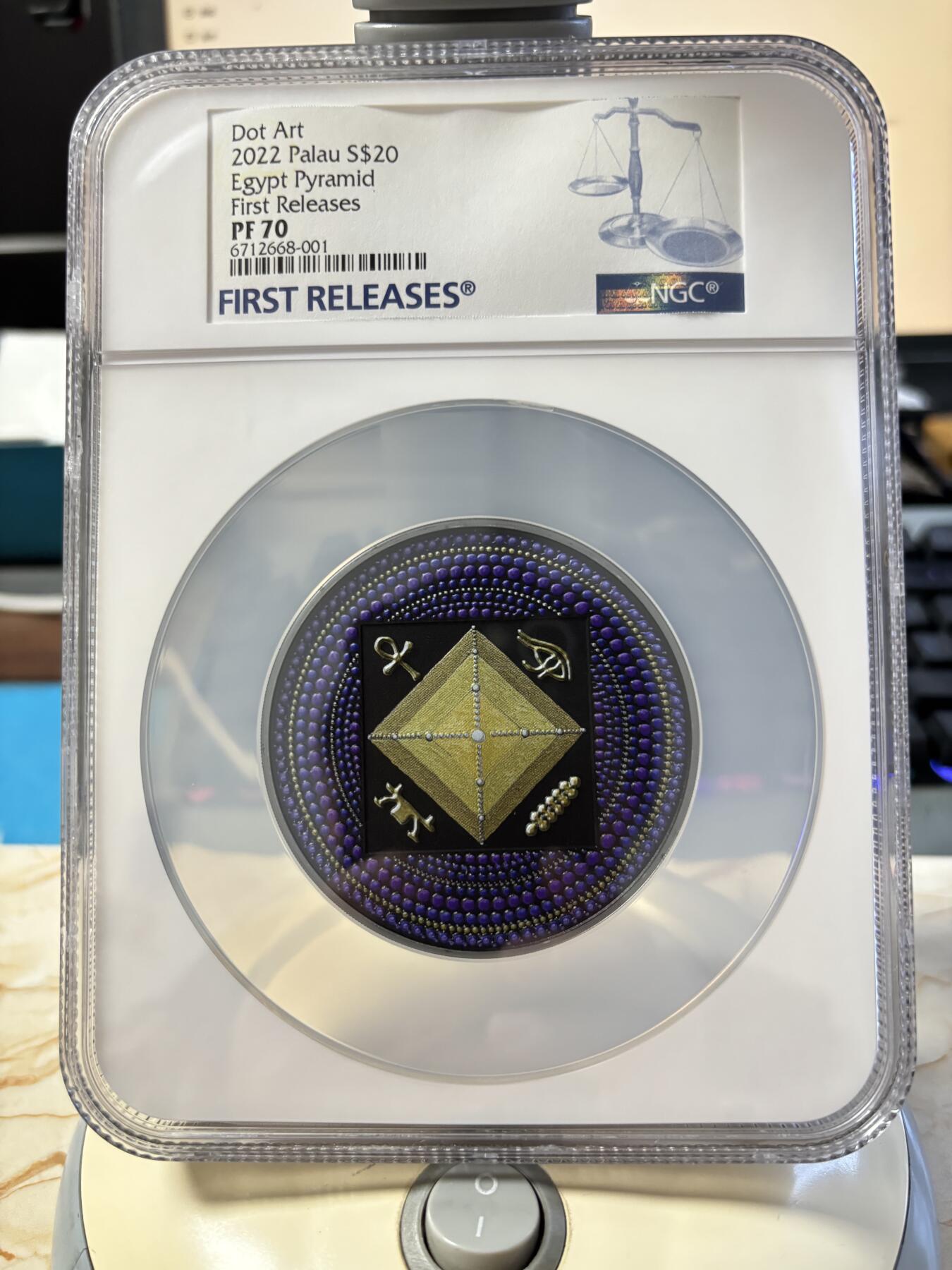 第189期拍卖 帕劳2022年点画埃及金字塔3盎司彩银币NGC-PF70首无盒无证书，999银，发行333枚