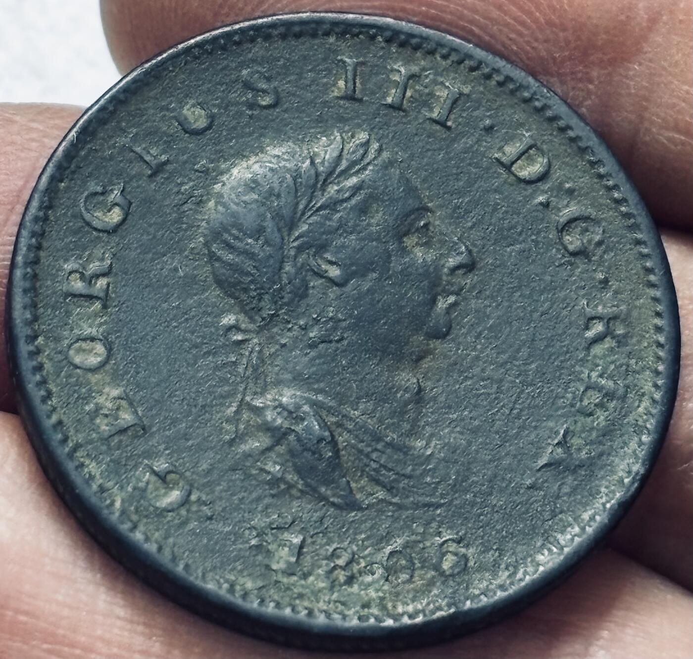 文馨钱币收藏 2026新年第四场（第 290 场）【长期接代拍品】 少见极美品 1896 年英国乔治三世小车轮半便士铜币，传世温润黑漆古包浆，细节完美