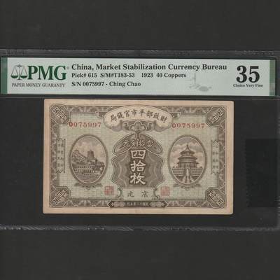 【1.26】世界纸币*第11期 - 财政部平市官钱局四拾枚，PMG 35