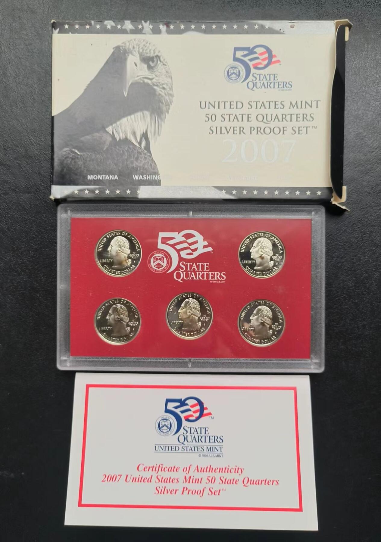 长老汇蛇年精选第九十四场拍卖 美国2007年精制纪念银币，州币系列5枚，总重31.25克，900银，银价630+