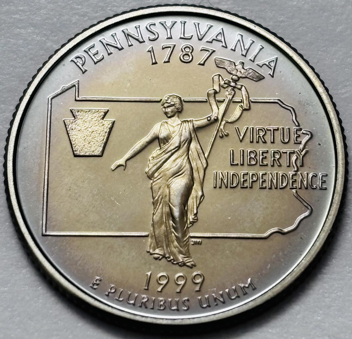 文馨钱币收藏 2026新年第四场（第 290 场）【长期接代拍品】 全新1999年美国宾夕法尼亚州25美分精制币