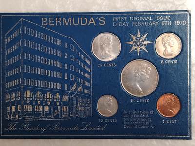 布加迪🐬～世界钱币(上海)🌾第 270 期 /  各国套币和散币 - 百慕大🇧🇲 1970年 5枚卡装套币