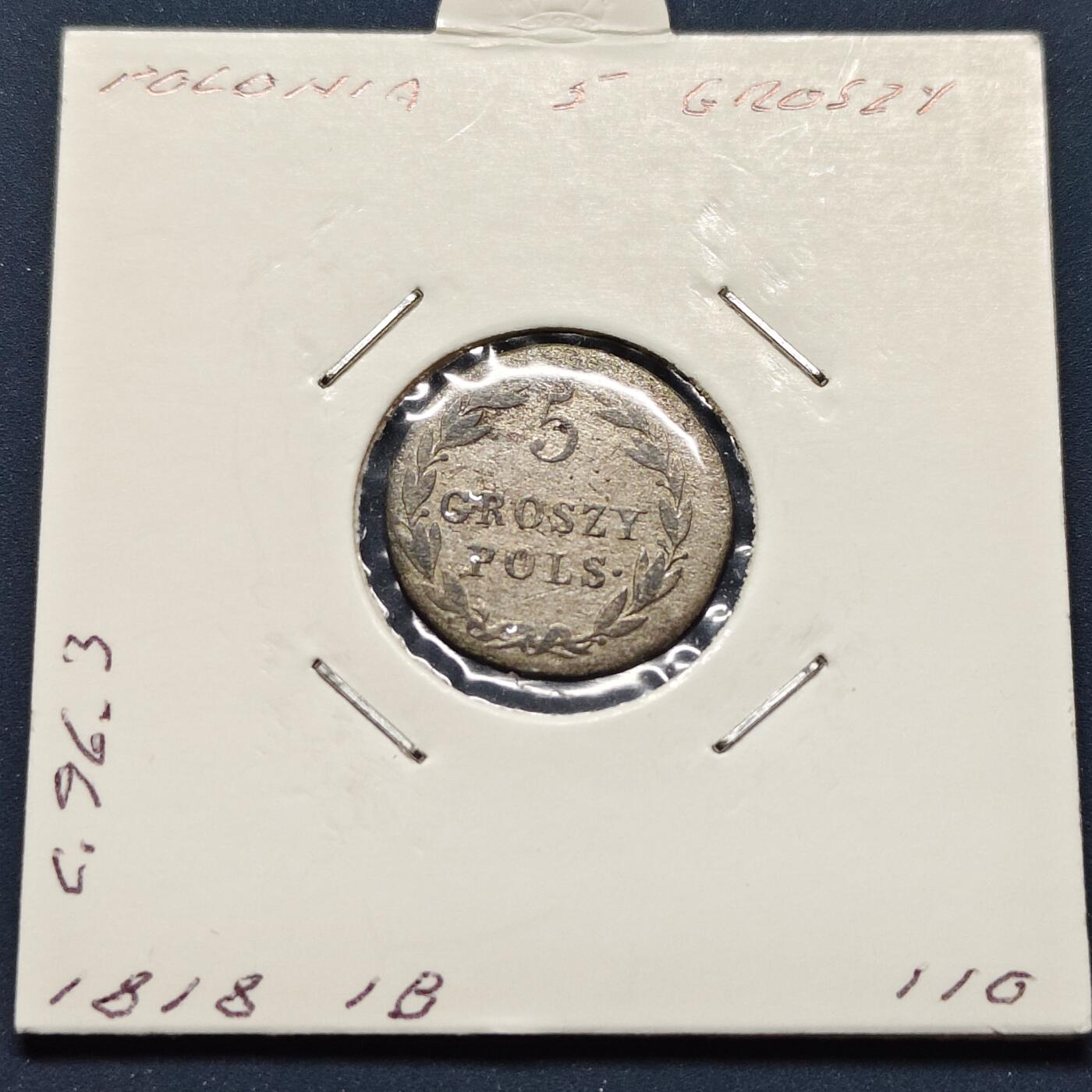 【全场包邮】纯粹捡漏拍496场-持续更新中 【古钱】波兰1818年波兰国会王国亚历山大一世5格罗申银币