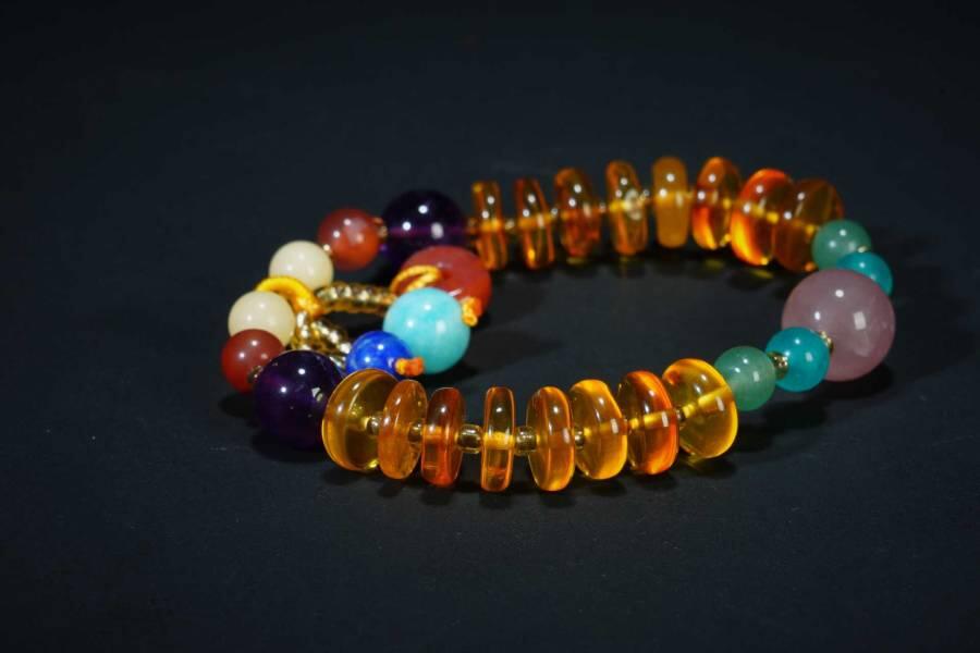 上海都达杂项专场五（全场包邮） 天然琥珀、蜜蜡、南红、紫水晶、草莓晶、绿草莓、等算盘珠手串87-295