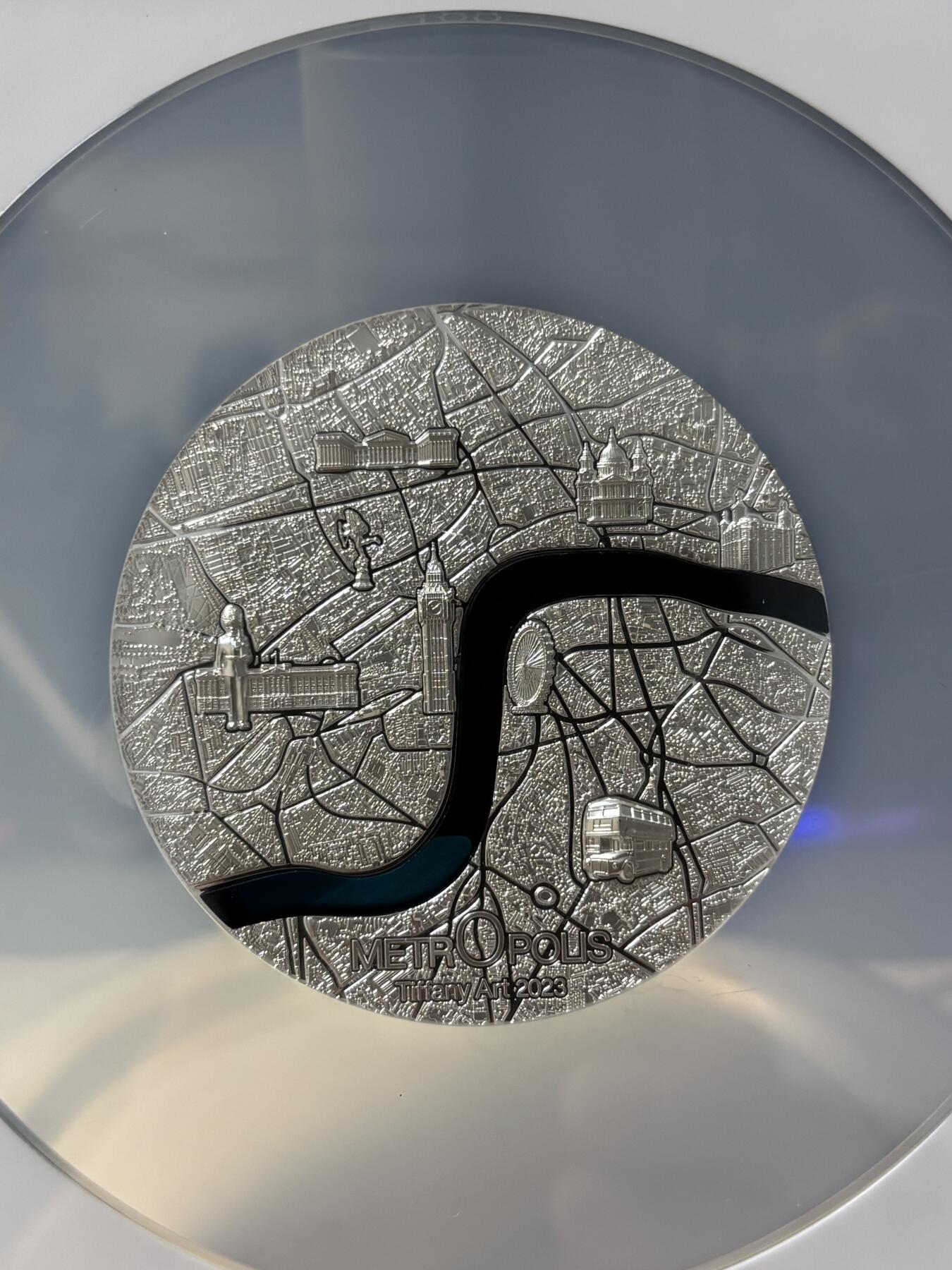 第189期拍卖 帕劳2023年城市蒂凡尼伦敦镶玻璃纪念银币NGC-PF70无盒无证书，999银，3盎司，发行999枚