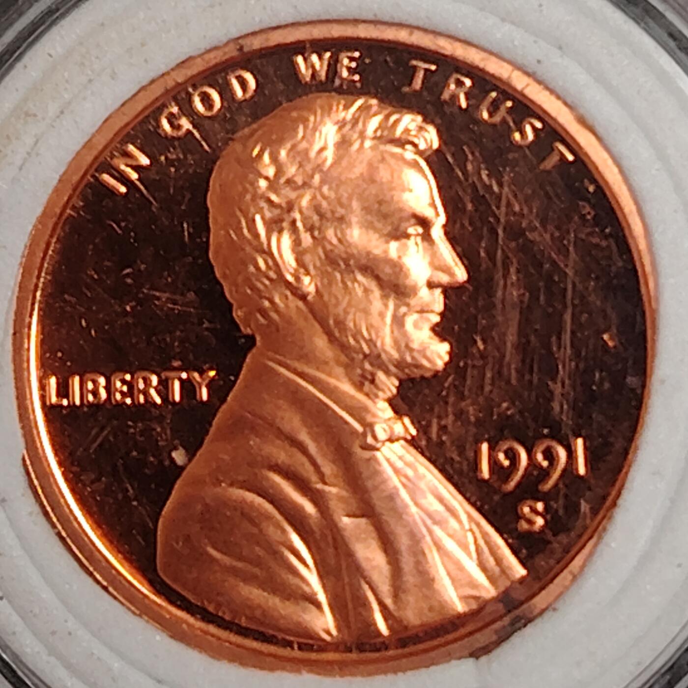 布加迪🐬～世界钱币(上海)🌾第 270 期 /  各国套币和散币 美国🇺🇸 1991年 1分 林肯头像精制币