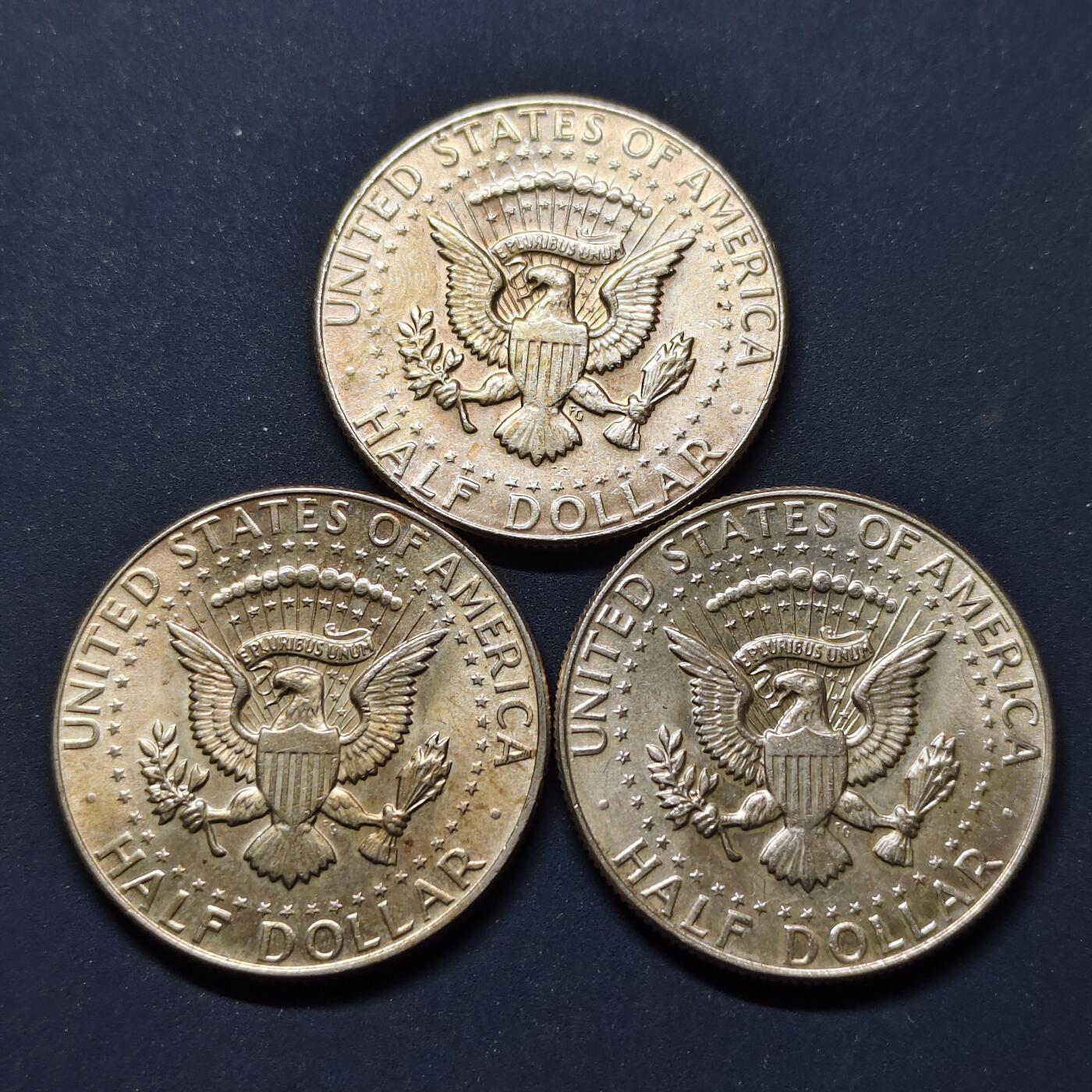 【全场包邮】纯粹捡漏拍497场-持续更新中 美国1965-1969年肯尼迪半元银币3枚一组【30.6毫米11.5克40%X3枚】