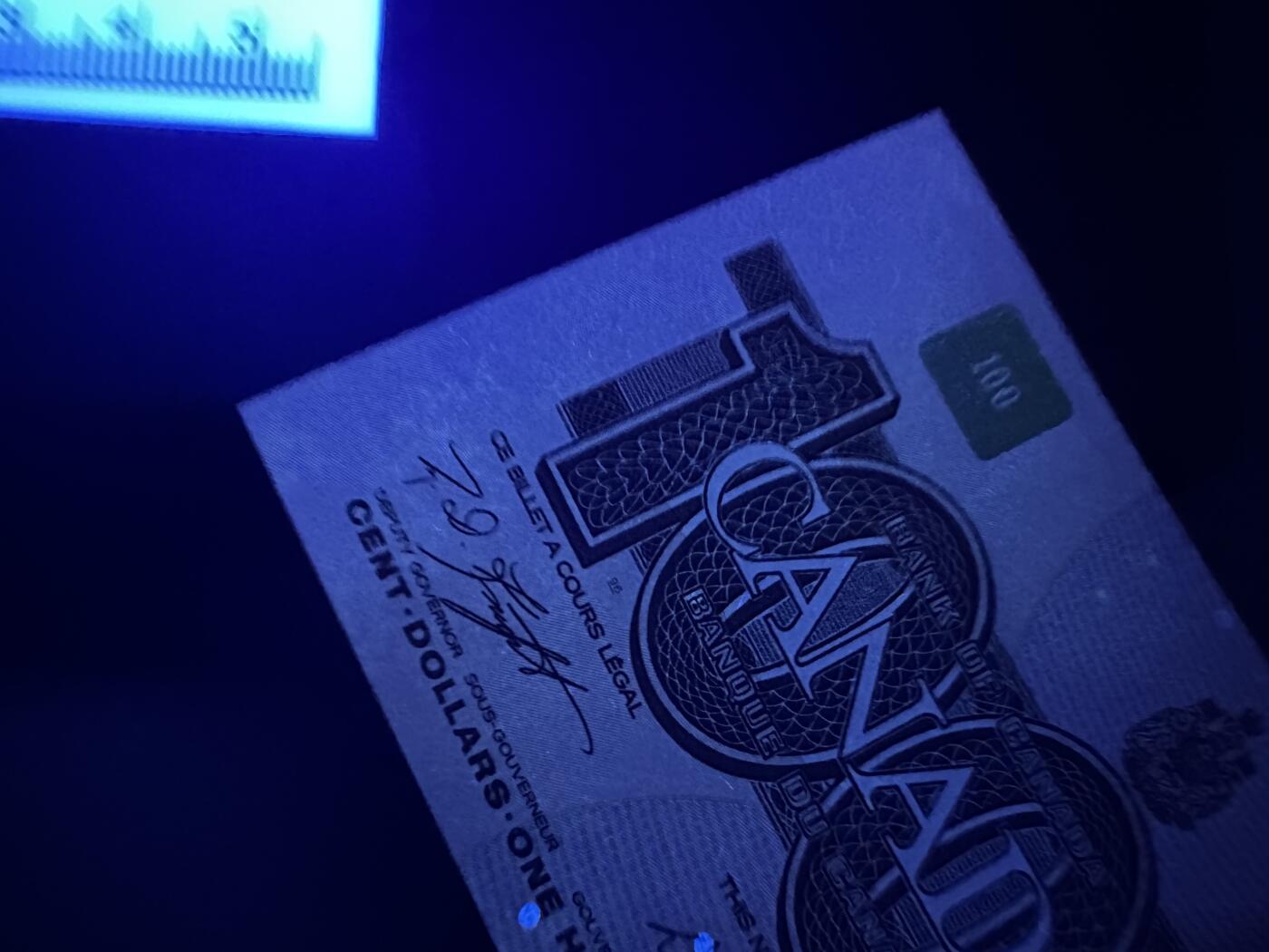 《外钞收藏家》第六百零四期（精品场）（本平台长期征集拍品、欢迎藏友们联系合作） 加拿大鸟100加元 2张一起2个签名 接近全新 边角有些瑕疵 潮点