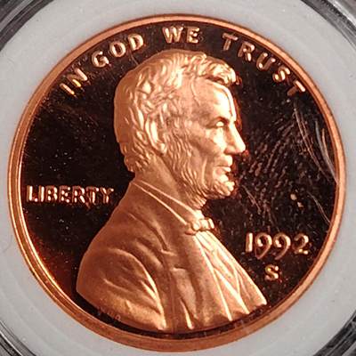 布加迪🐬～世界钱币(上海)🌾第 270 期 /  各国套币和散币 - 美国🇺🇸 1992年 1分 林肯头像精制币