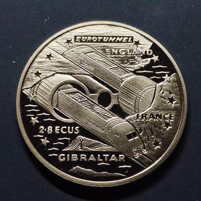 【全场包邮】纯粹捡漏拍496场-持续更新中 - 直布罗陀1993年2.8埃居欧洲隧道克朗型PL纪念币