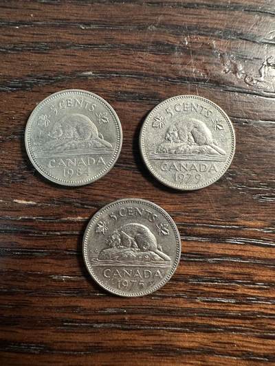 蒂克钱币- 第56场 外国散币免佣金限时拍 - 加拿大 5分 硬币 三枚