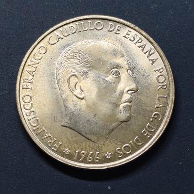 【全场包邮】纯粹捡漏拍497场-持续更新中 - 西班牙1966年佛朗哥100比塞塔银币【34毫米19克80%】