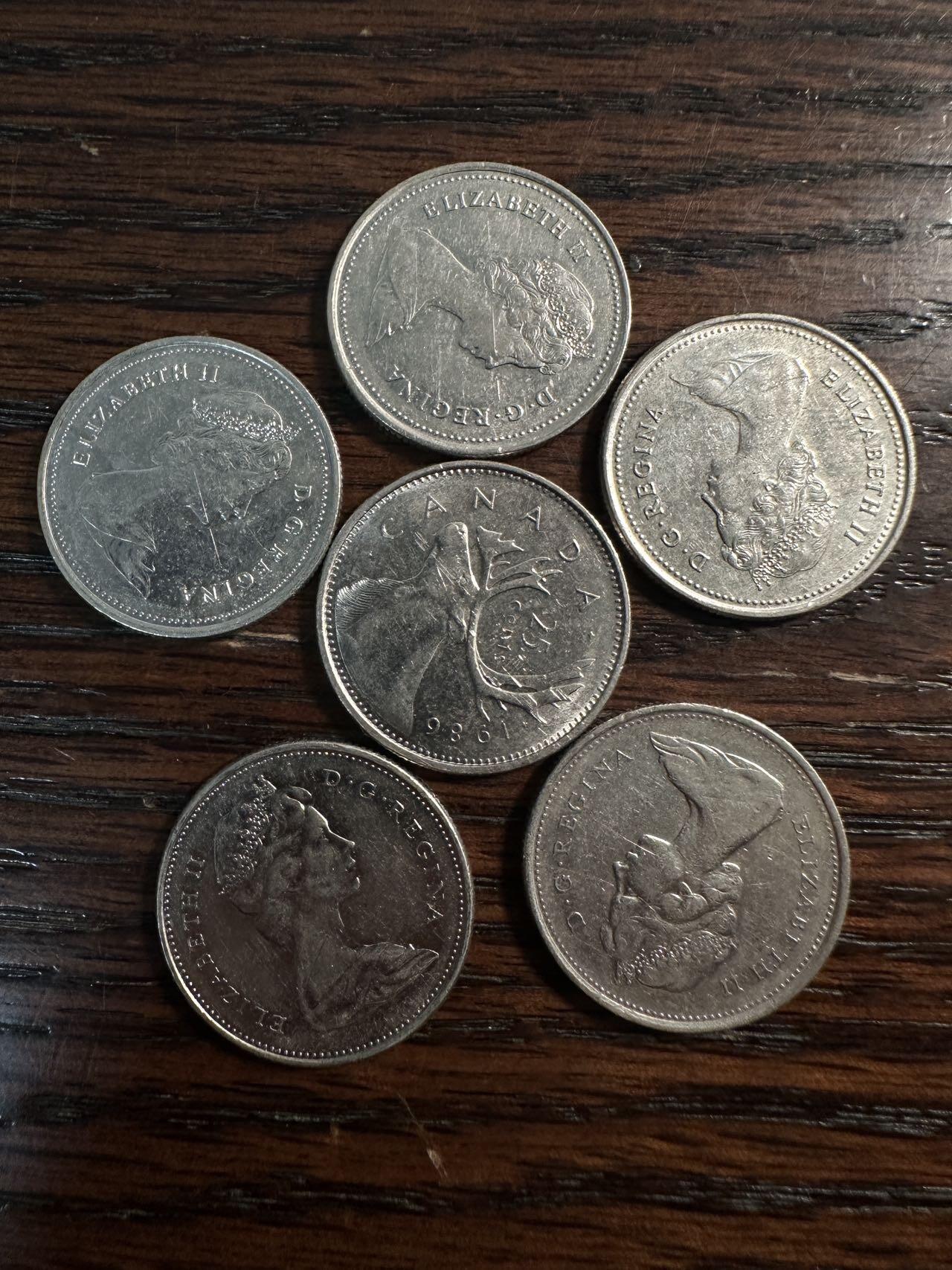 蒂克钱币- 第56场 外国散币免佣金限时拍 加拿大 25分硬币 6枚