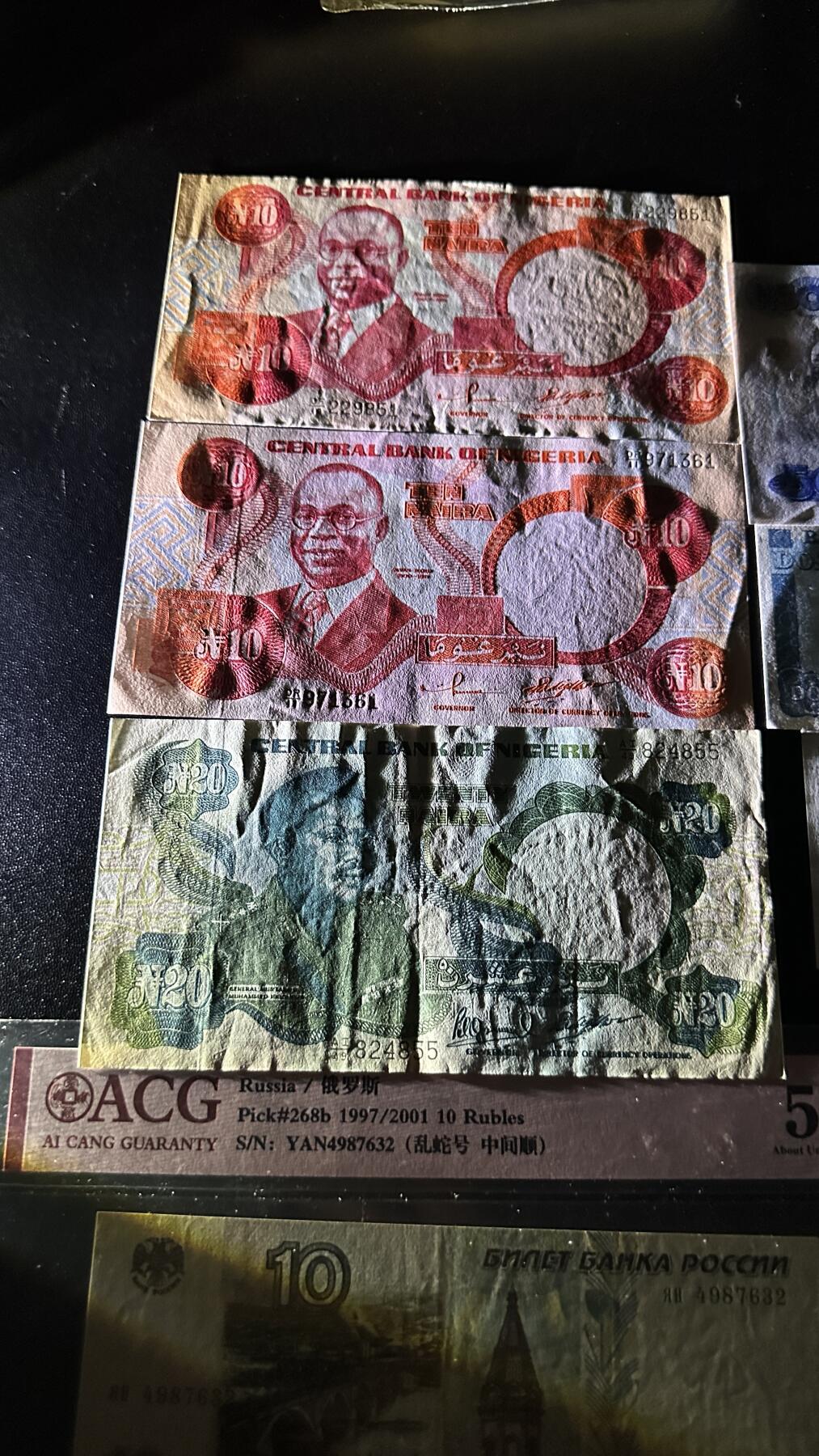 《外钞收藏家》第六百零四期（精品场）（本平台长期征集拍品、欢迎藏友们联系合作） 伊朗20里亚尔 精美小票+俄罗斯+蒙古多张等等 2019年的蒙古1块在ebay同款要20多一张 2003年的补号 大部份全新 有几张非全新 品相如图