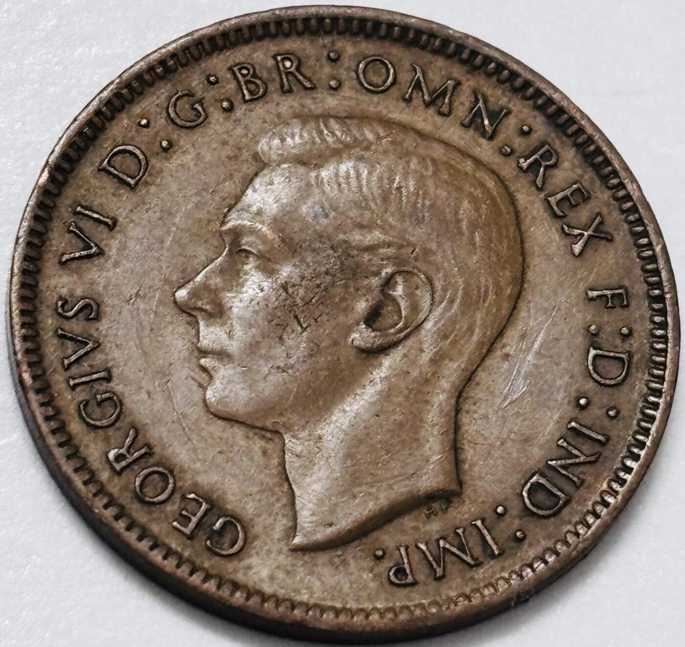 文馨钱币收藏 2026新年第四场（第 290 场）【长期接代拍品】 好品 1942 年英国乔治六世法新铜币