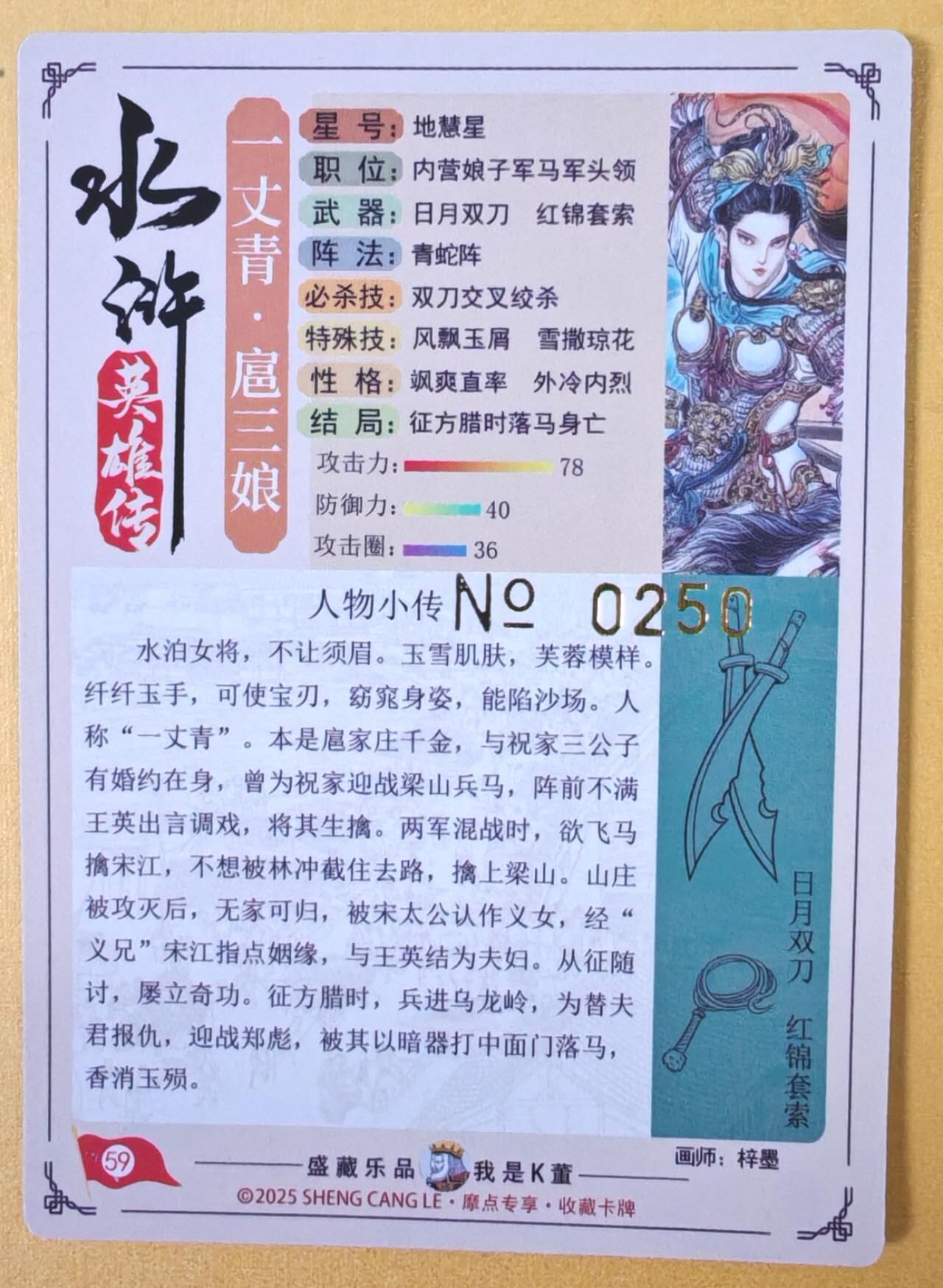 趣卡卡拍No.23期（无佣金免手续费，分享成交有奖） 【限编特卡，流沙粗闪】大卡道-道义水浒 梓墨-战斗扈三娘联名限编特卡（编号250）