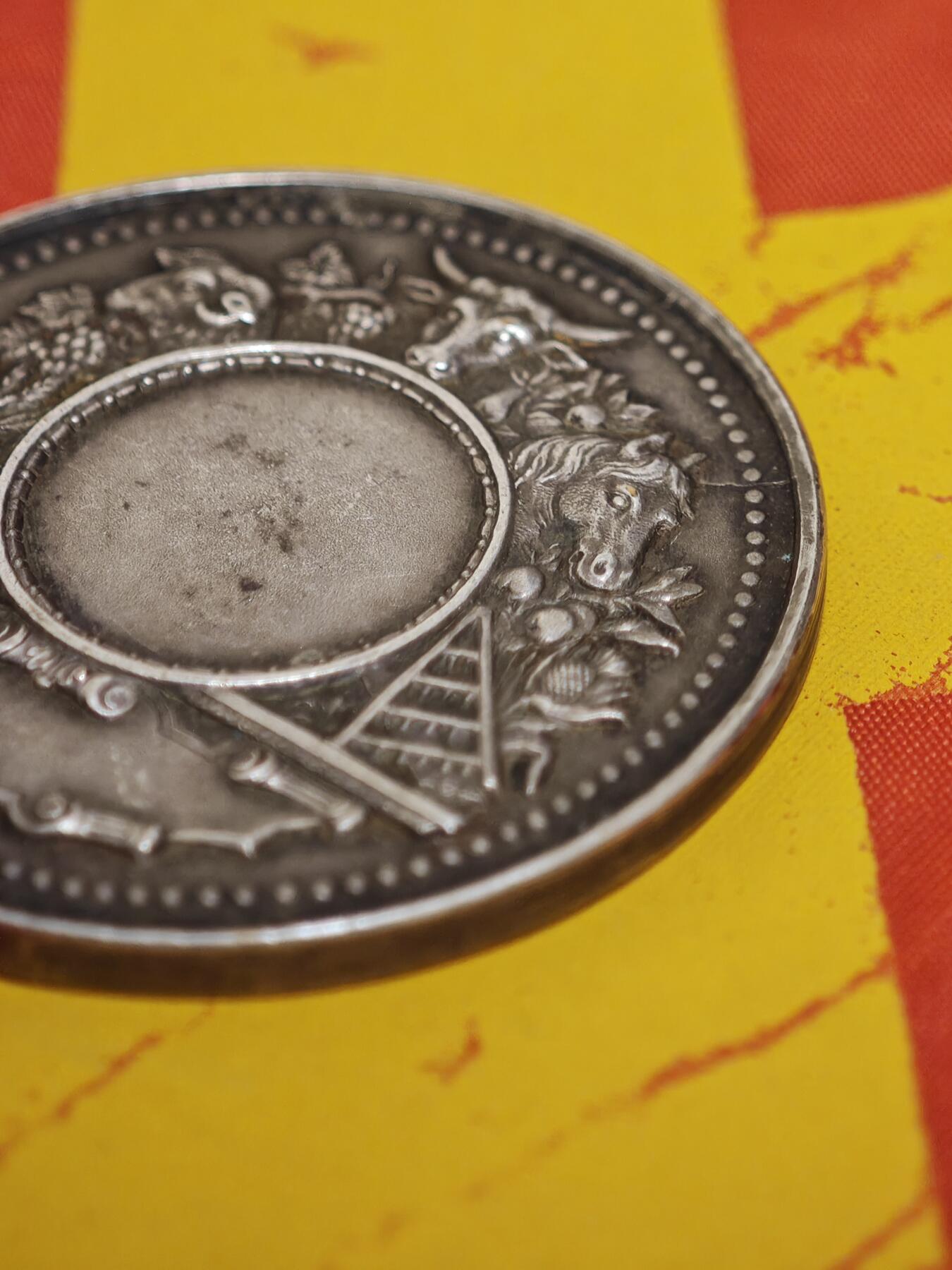 橙子收藏第一期 法国厄尔省莱桑迪丽区农业镀银铜章 直径41毫米，重量32.2克