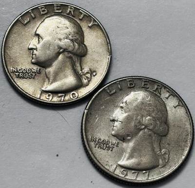 文馨钱币收藏 2026新年第四场（第 290 场）【长期接代拍品】 - 1970-77 年美国华盛顿白头鹰 25 美分一对