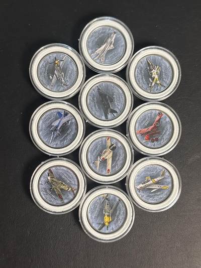 ❤️【币观天下】❤️ 第340期钱币拍卖- 2026.1.23周五晚上6点半场-长期征集拍品 - 津巴布韦二战飞机彩色纪念币10枚一套