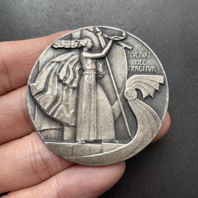 「木头集藏」章牌精品专场！ - Dammann～1938年法国巴黎市银章 ，直径：50 mm，56.6 g，边铭：菱形厂标 ARGENT 野猪头银标，授予巴黎市十二区慈善办公室专员Léopold Canivet。