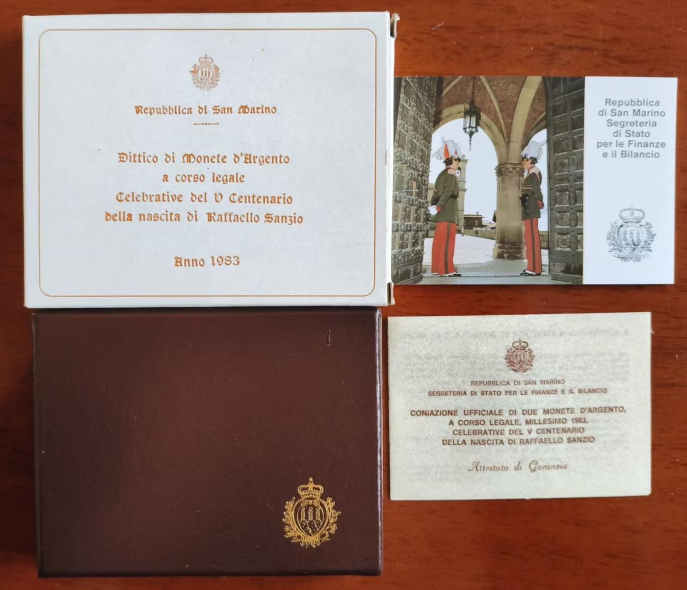 ❤️【币观天下】❤️ 第340期钱币拍卖- 2026.1.23周五晚上6点半场-长期征集拍品 圣马力诺1983年拉斐尔纪念套装原盒证 含纯银21.38克