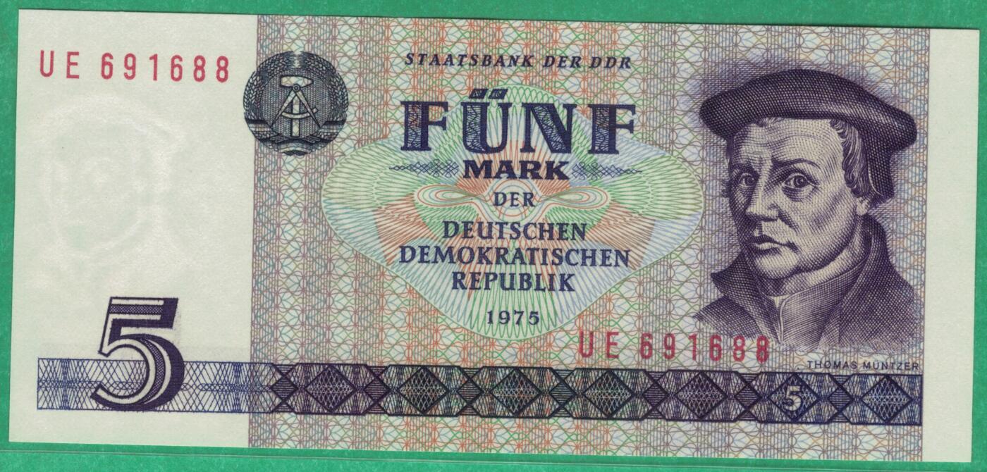 德国(东德 民主德国)1975年(1987年)5马克 P-27b 窄序列号 倒置号 无47尾88 实物图 UNC